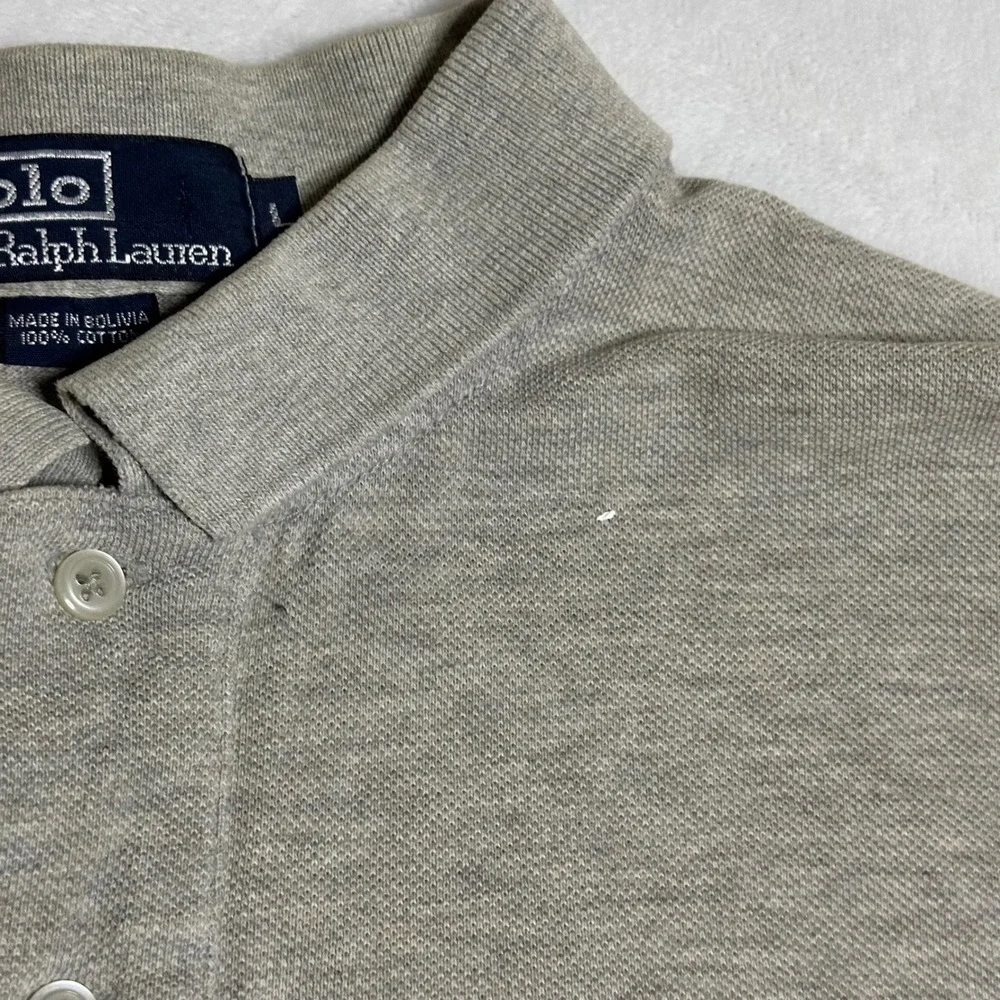 Vintage Polo Ralph Lauren Men's Large Heather Gray Polo Shirt Navy Pony 90s
